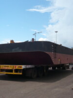 Barge being transported